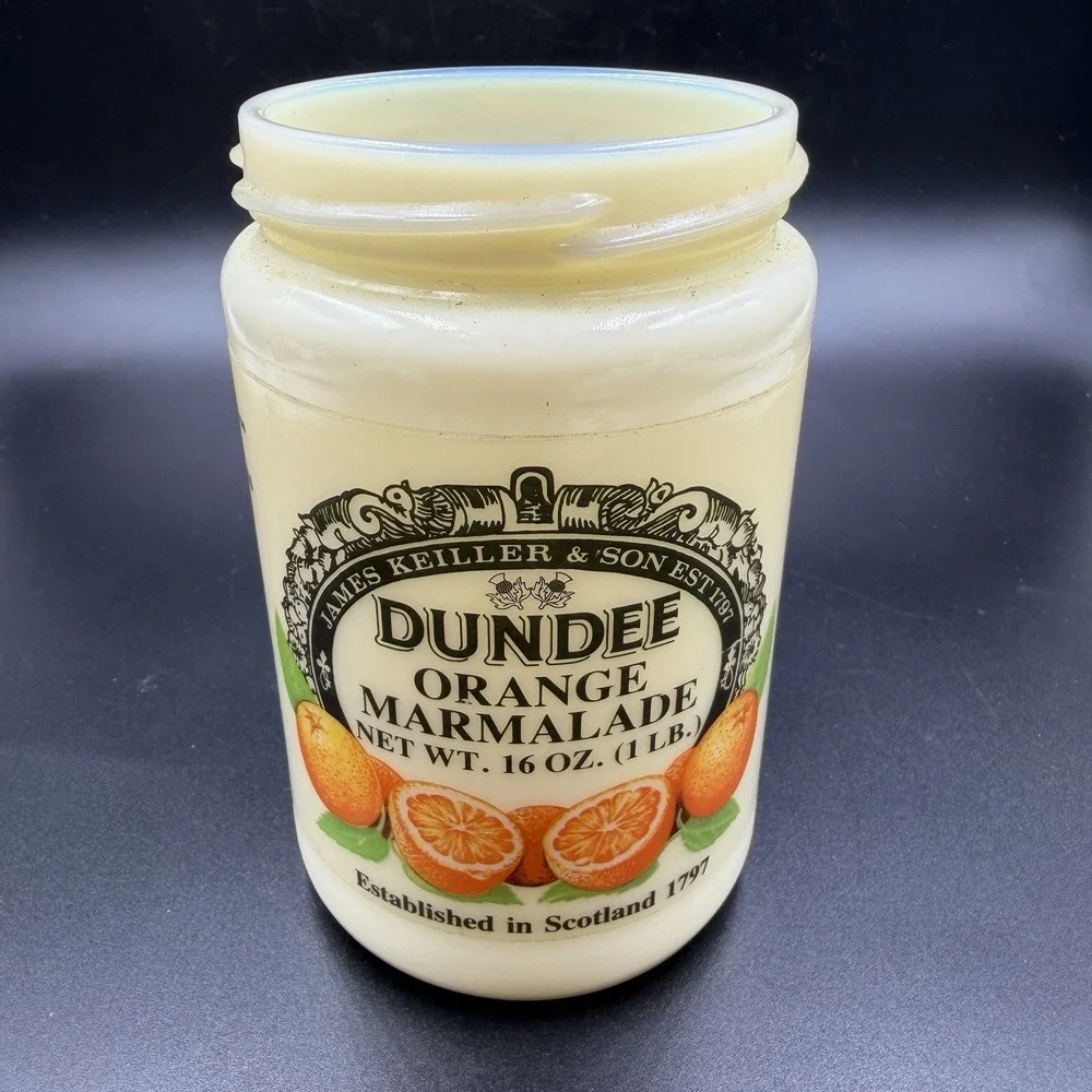 Vintage James Keiller & Son ORANGE MARMALADE JAR Crock Dundee Scotland 16oz